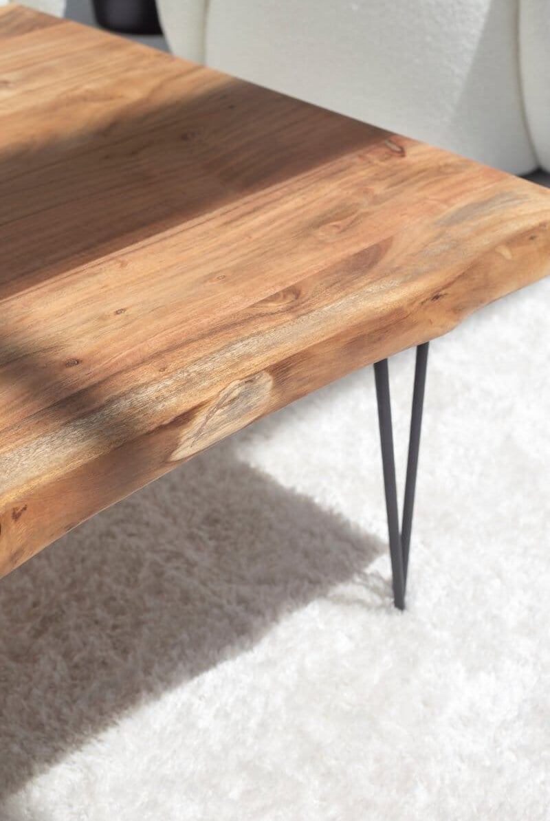 Helia Dark Acacia Coffee Table with Hairpin Legs