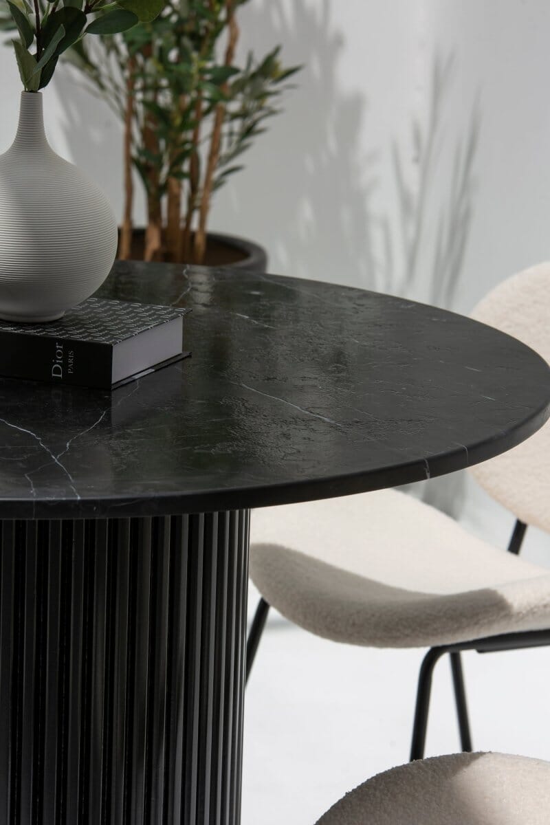 Cornelia Black Marquina Marble Dining Table (3 Base Colors)