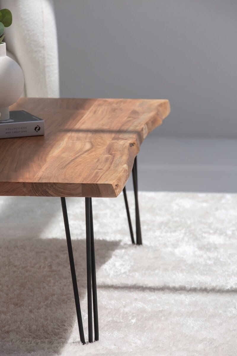 Helia Dark Acacia Coffee Table with Hairpin Legs