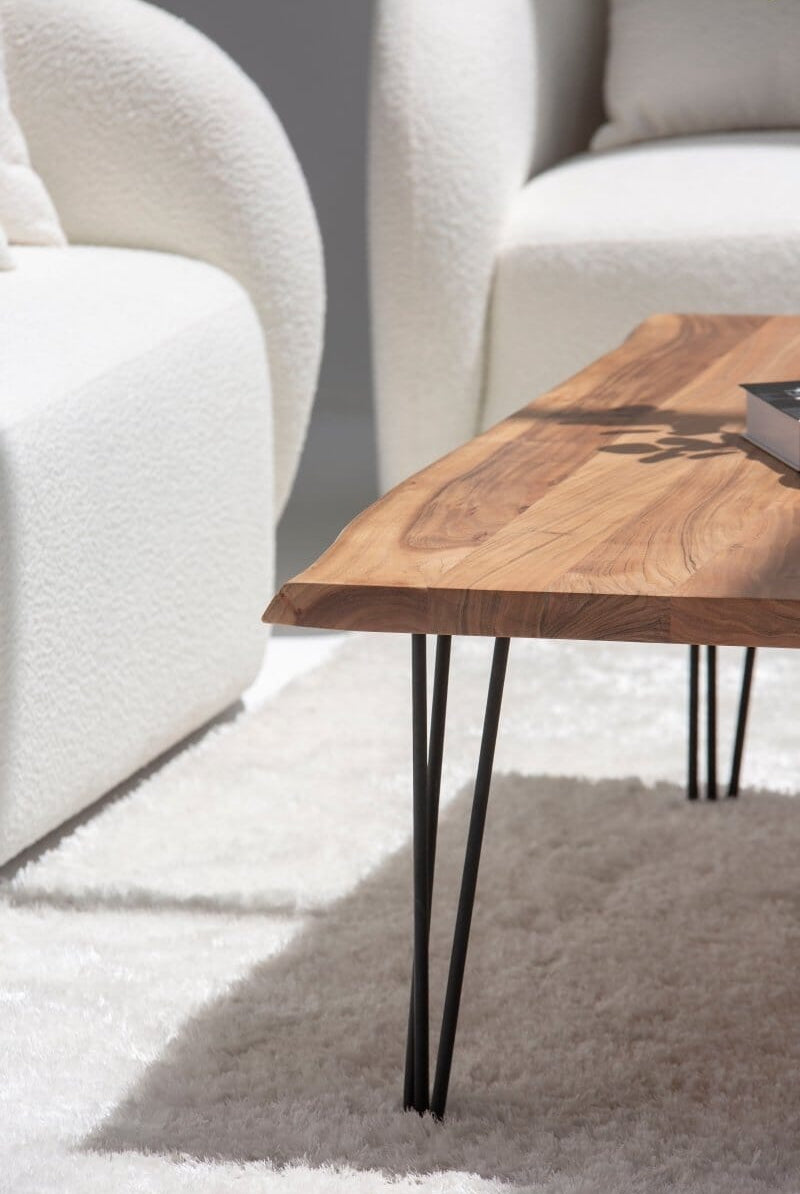 Helia Dark Acacia Coffee Table with Hairpin Legs