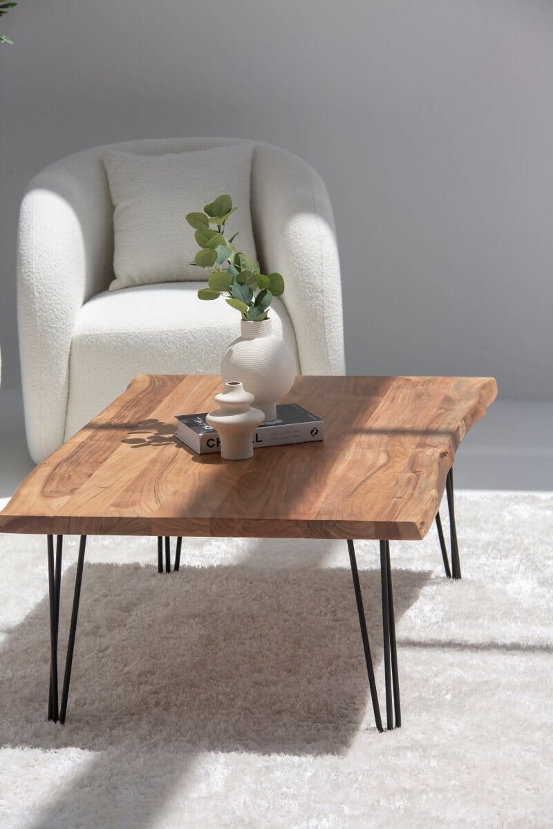 Helia Dark Acacia Coffee Table with Hairpin Legs