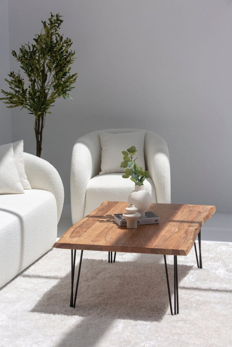 Helia Dark Acacia Coffee Table with Hairpin Legs