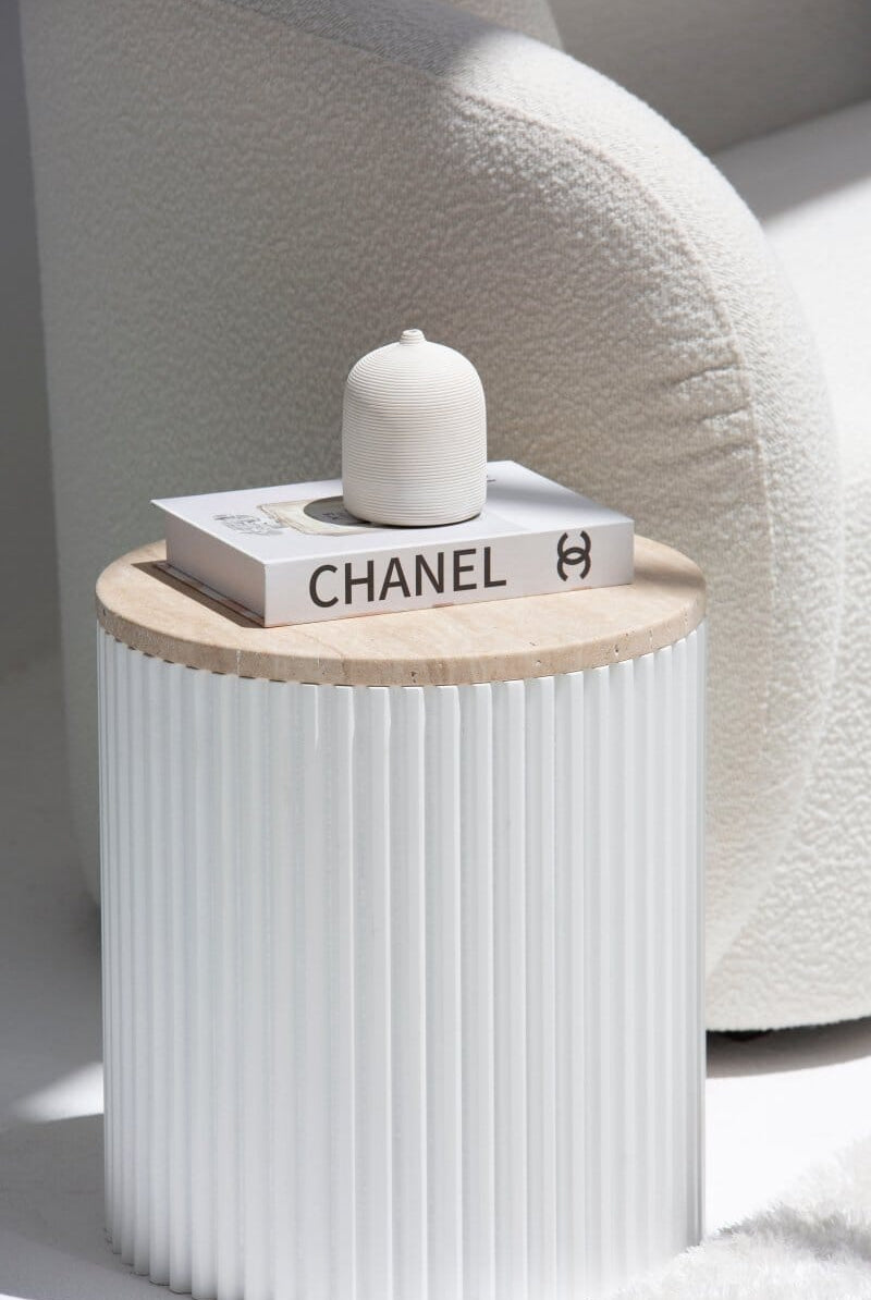 Nora Side Tables With White Wooden Base (18 Top Variants)