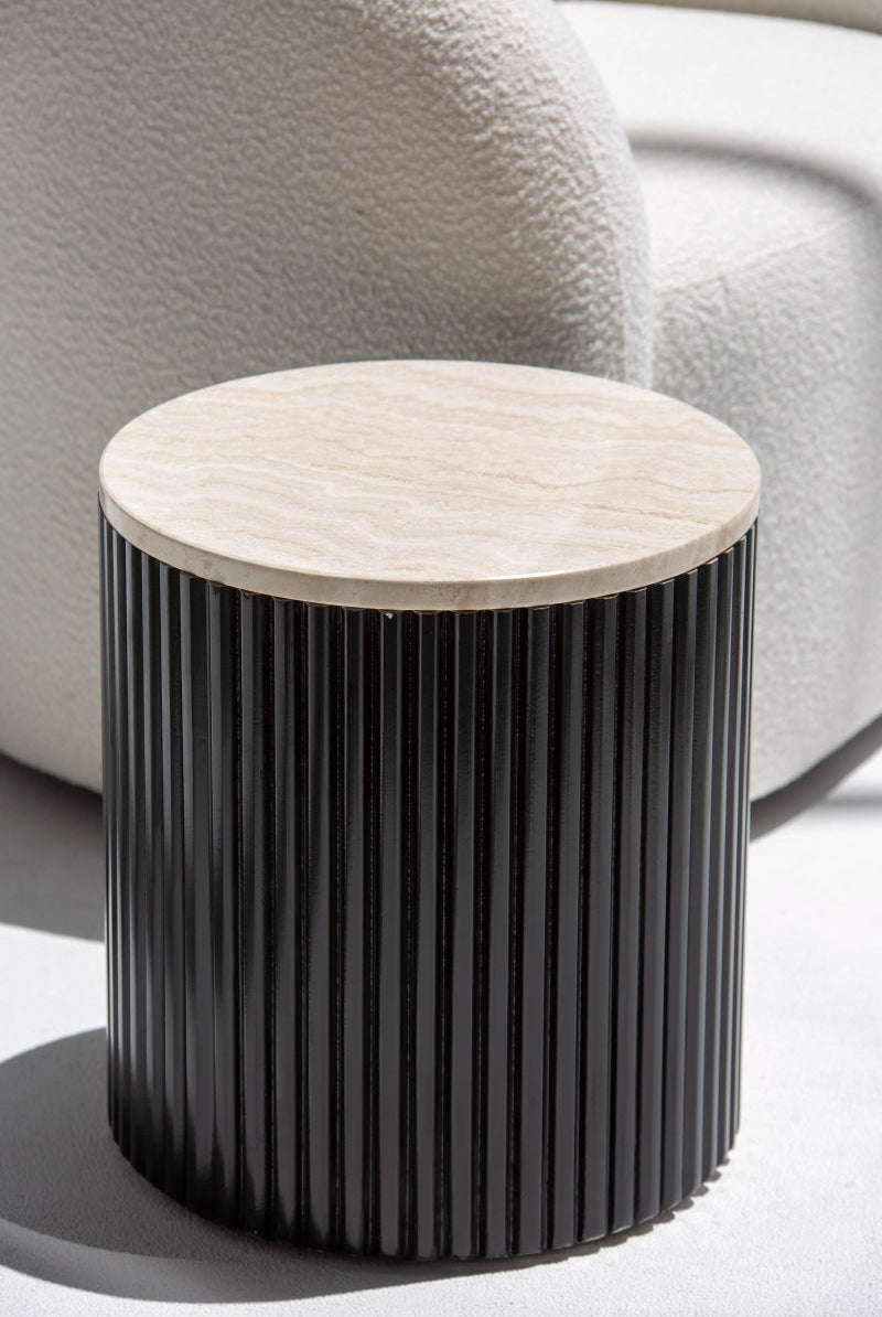 Nora Side Tables With Black Wooden Base (9 Top Variants) Brecia Beige