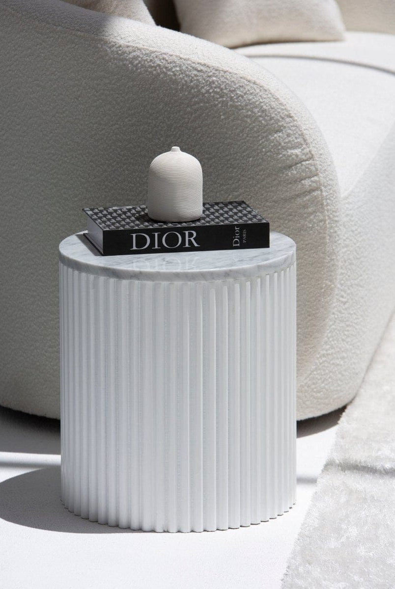 Nora Side Tables With White Wooden Base (18 Top Variants)