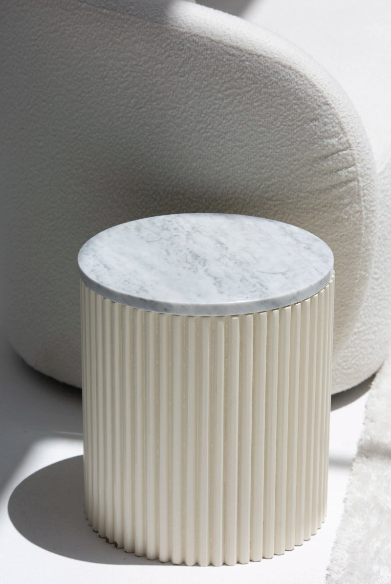 Nora Side Tables With Beige Wooden Base (18 Top Variants) Carrara Marble