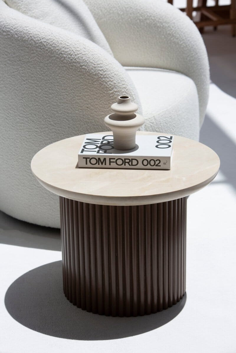 Rachel Crema Uno Side Table with Brown Base