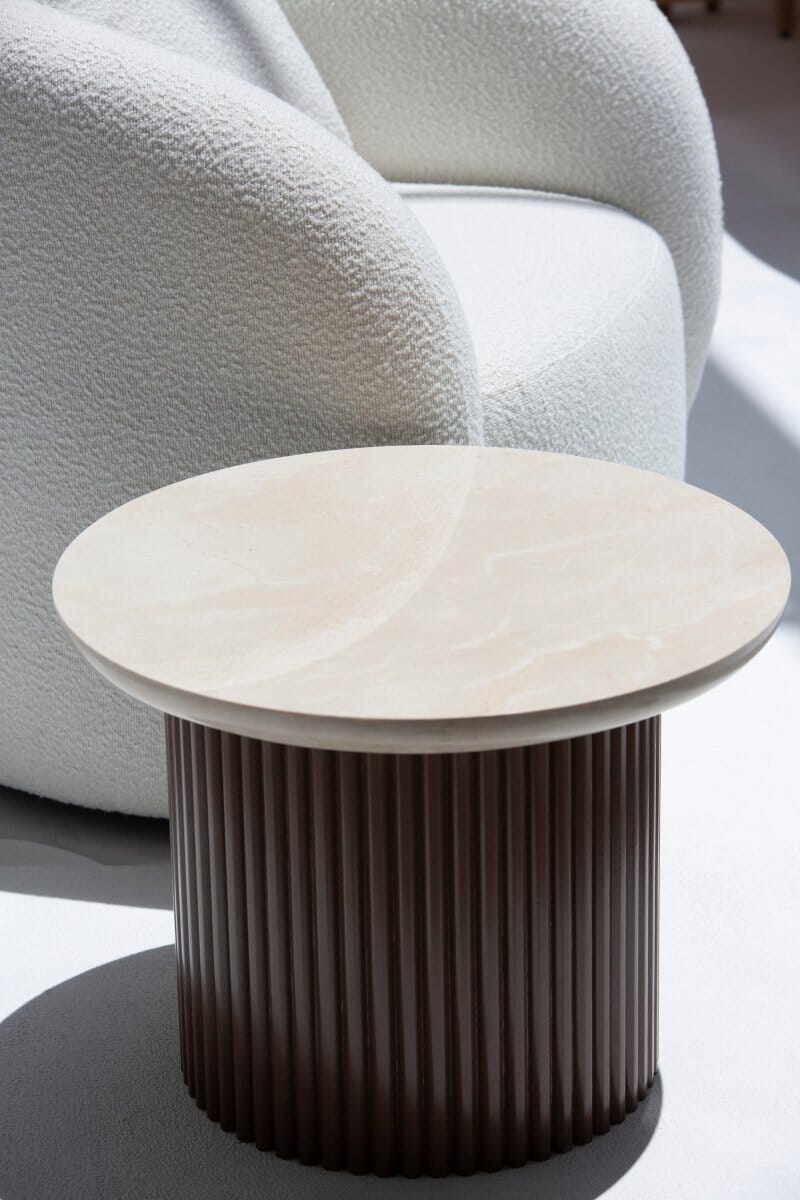Rachel Crema Uno Side Table with Brown Base