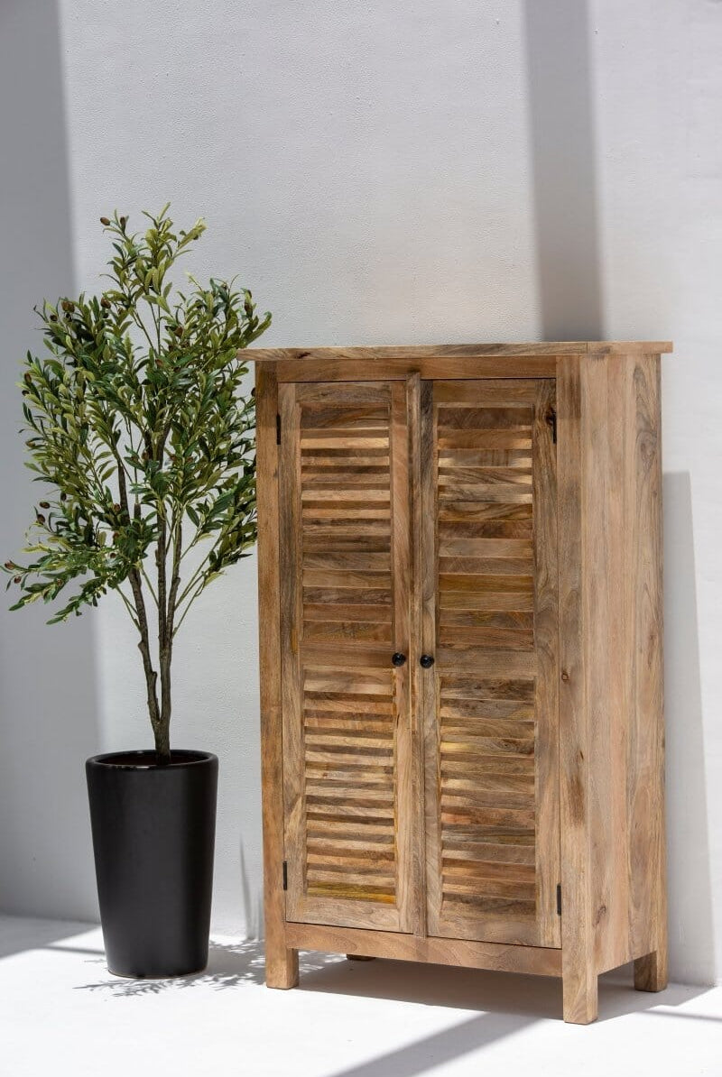 Marcella Rustic Mango Wood Slatted Cabinet (3 Sizes)