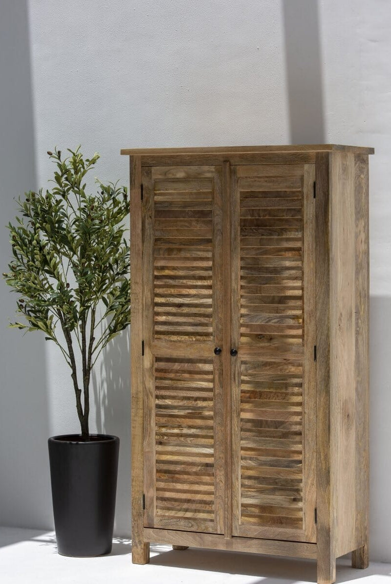 Marcella Rustic Mango Wood Slatted Cabinet (3 Sizes) H180 x W100 x D45