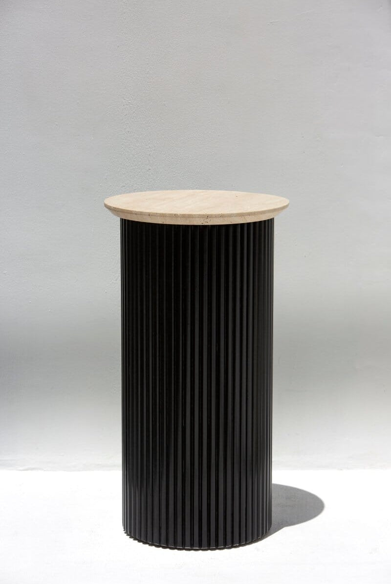 Alora Black Wooden Plinth With Multiple Tops Beige Travertine