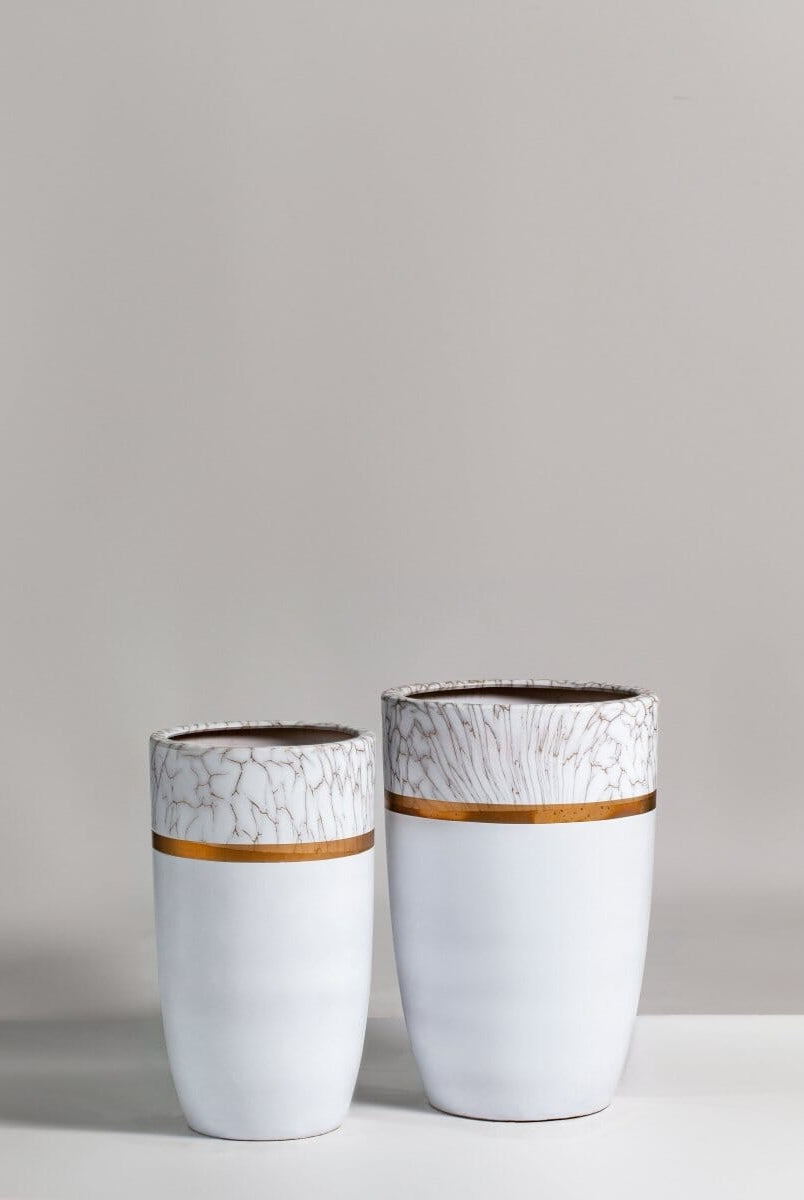 White Pot with Gold Stripe (2 Sizes) Homekode