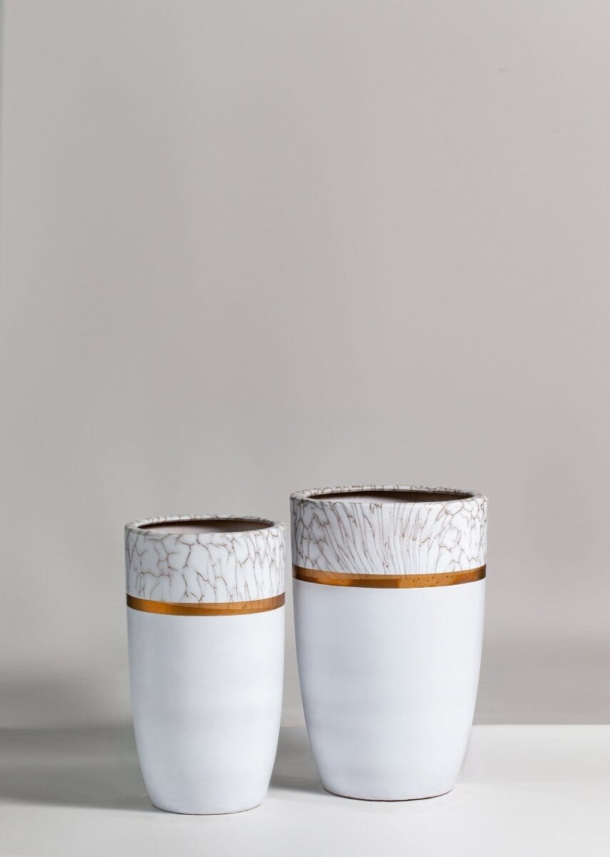 White Pot with Gold Stripe (2 Sizes) Homekode