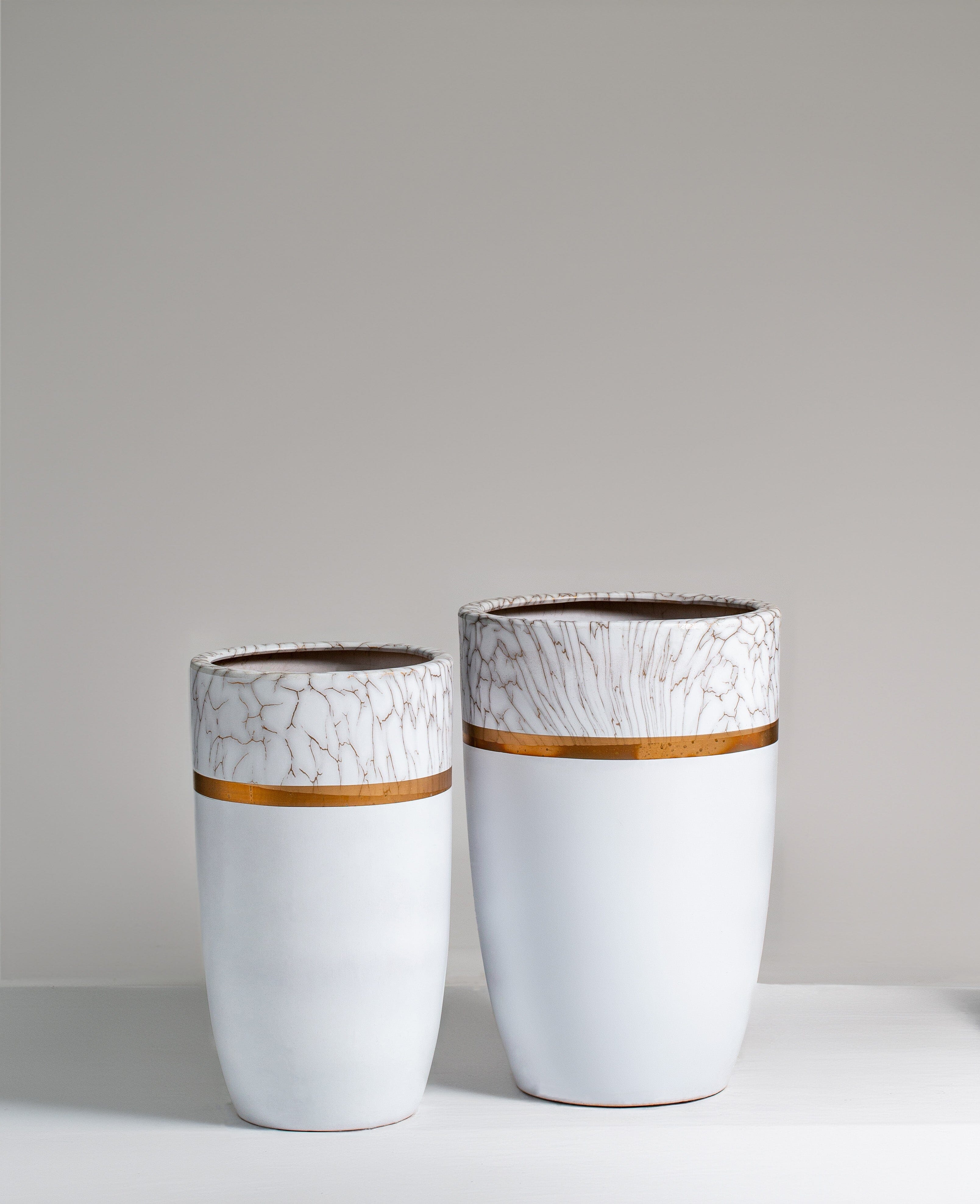 White Pot with Gold Stripe