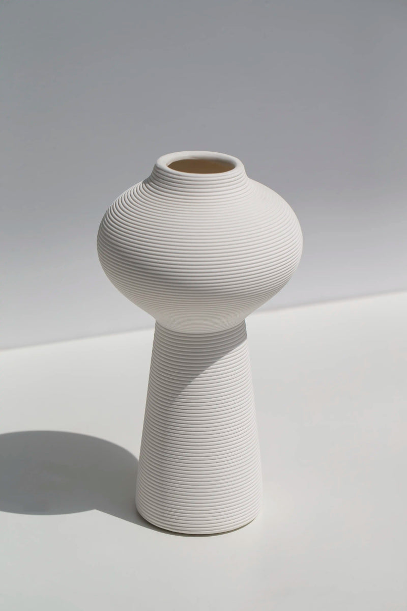 White Rippled Orb Vase