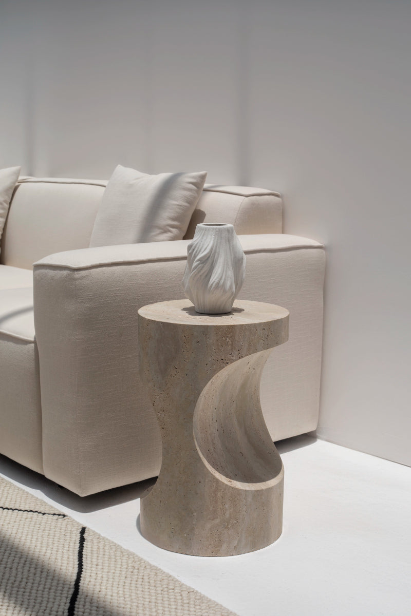 Tamara Sculpted Travertine Side Table (2 Sizes)