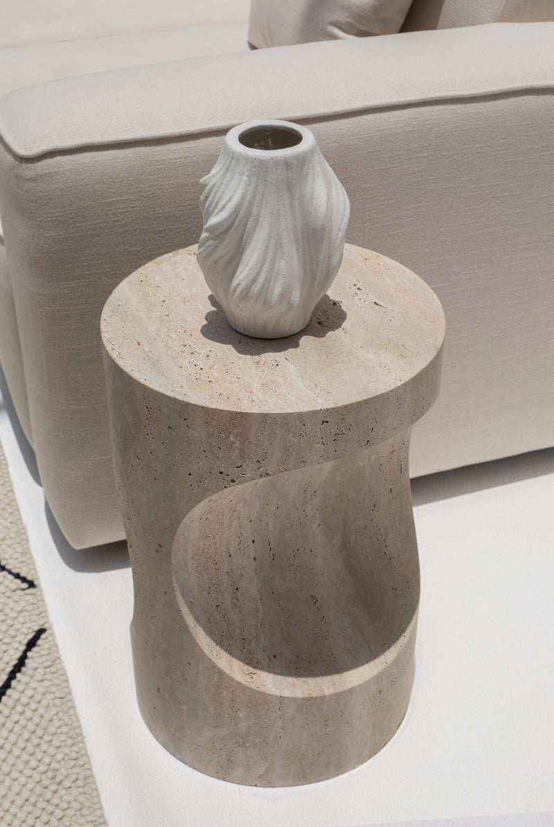 Tamara Sculpted Travertine Side Table (2 Sizes)
