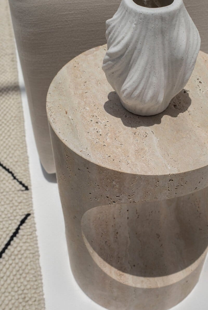 Tamara Sculpted Travertine Side Table (2 Sizes)