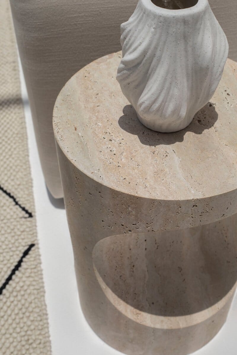 Tamara Sculpted Travertine Side Table (2 Sizes)