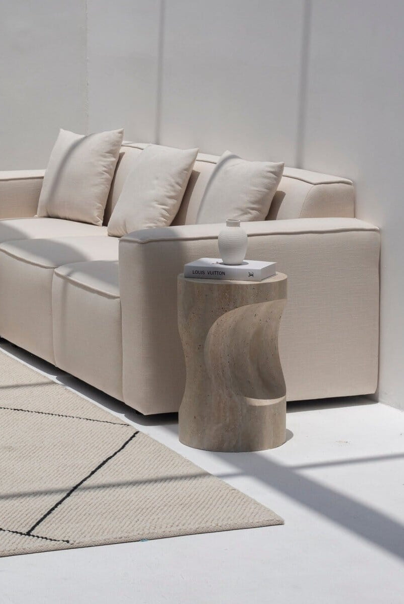 Tamara Sculpted Travertine Side Table (2 Sizes)