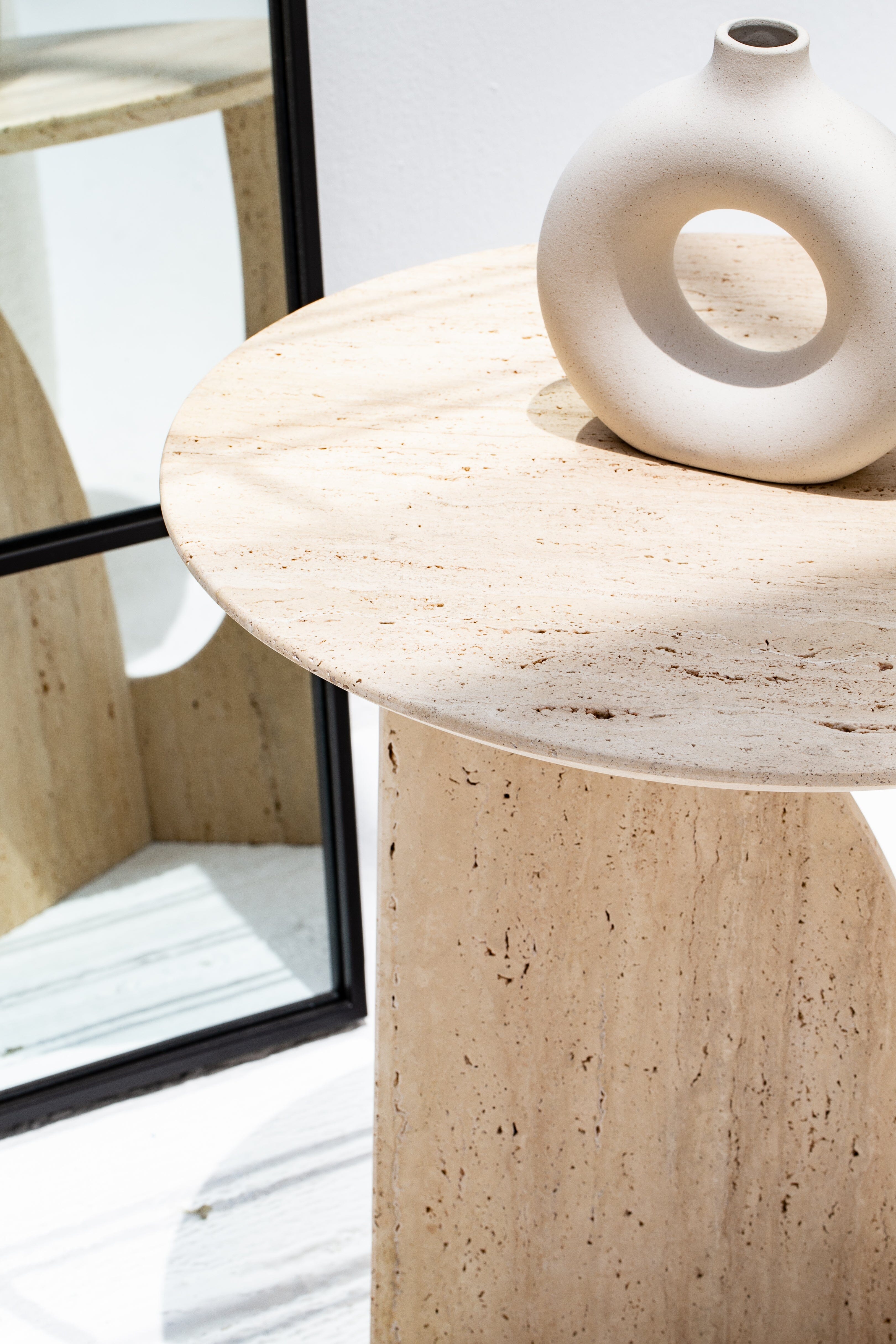 Thea Travertine Round Side Table Homekode