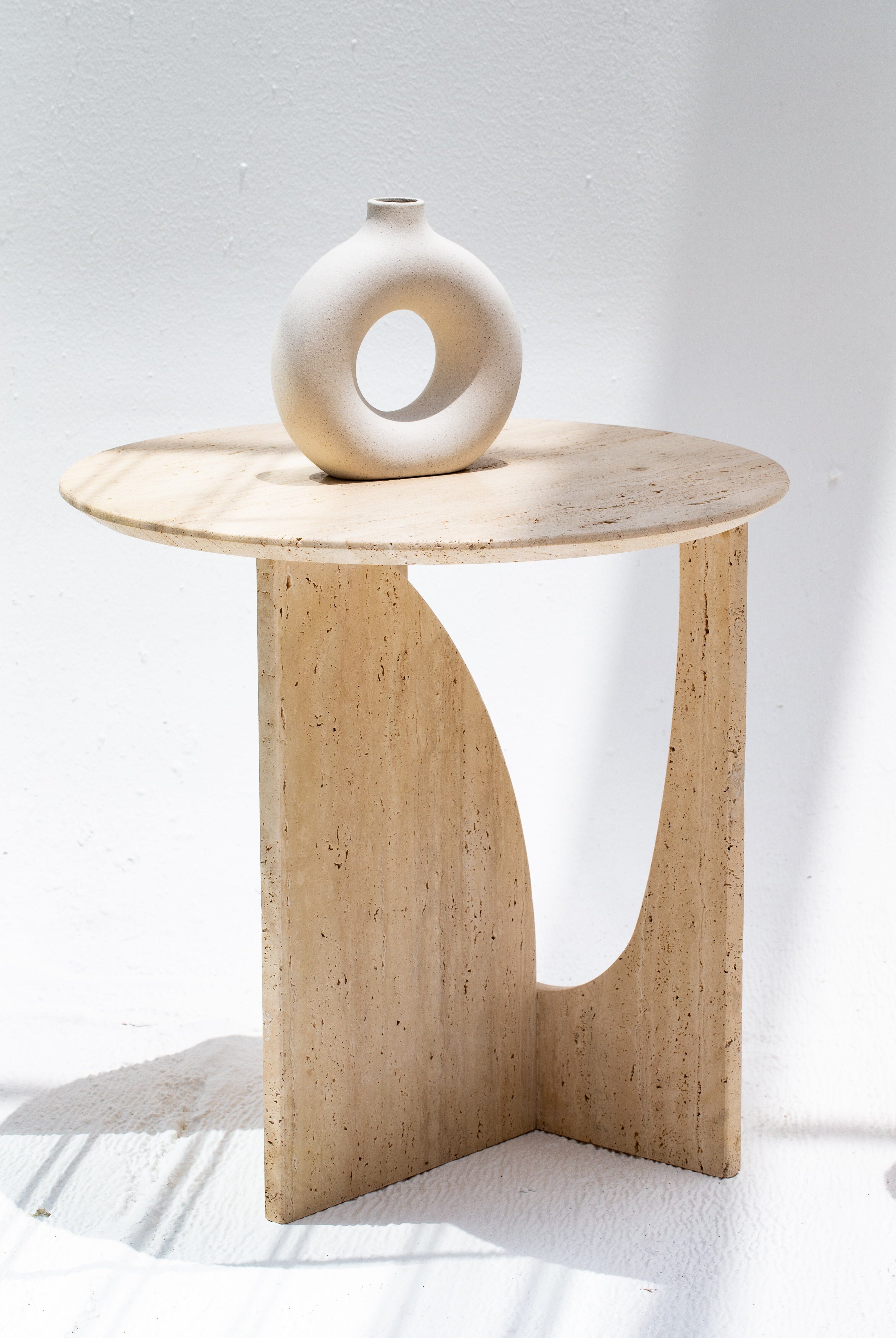 Thea Travertine Round Side Table Homekode