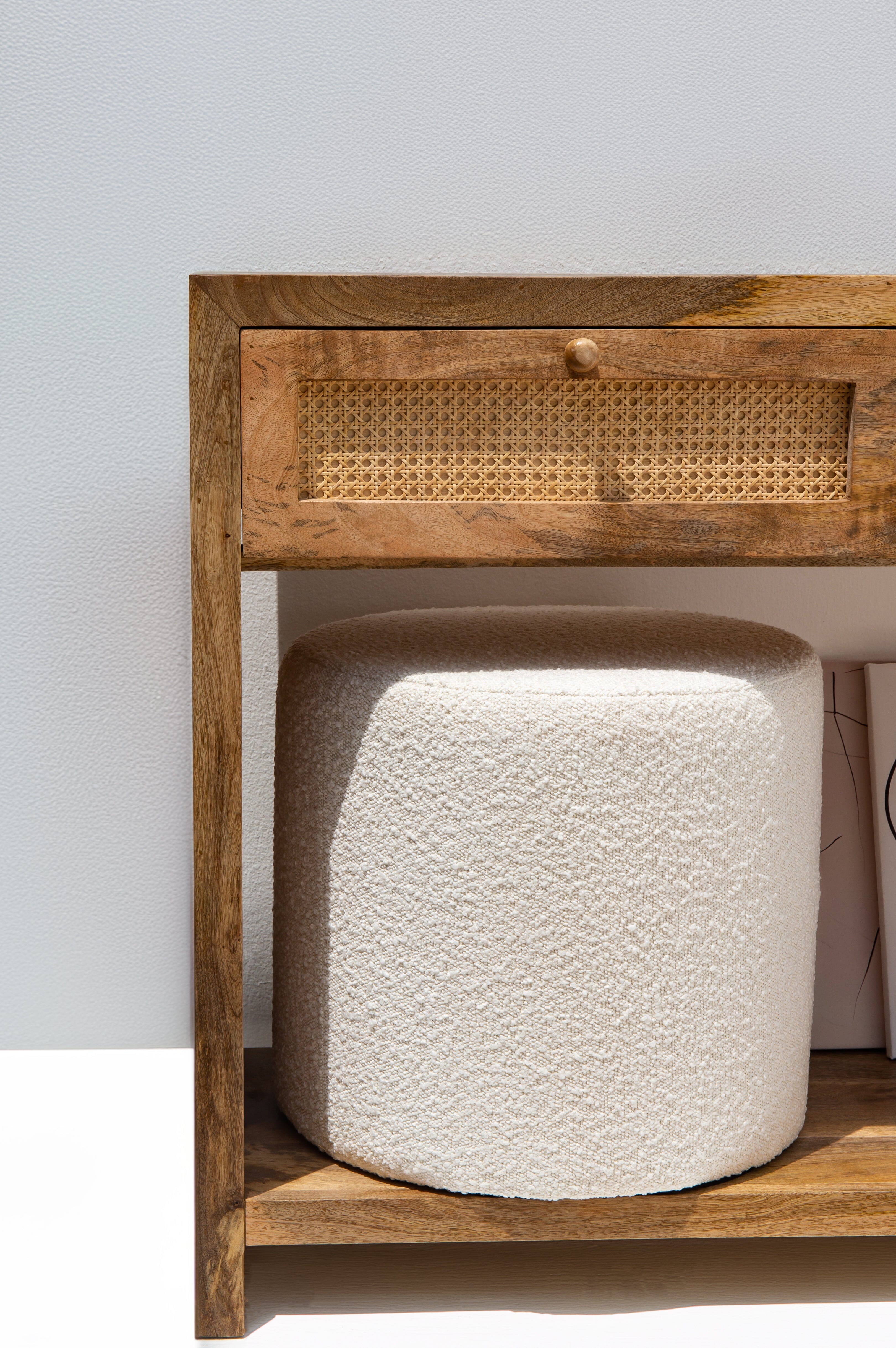 Boucle Off-White Round Pouf (2 SIZES) HomeKode