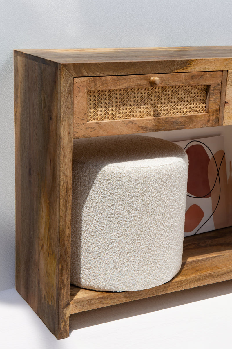 Boucle Off-White Round Pouf (2 SIZES) HomeKode