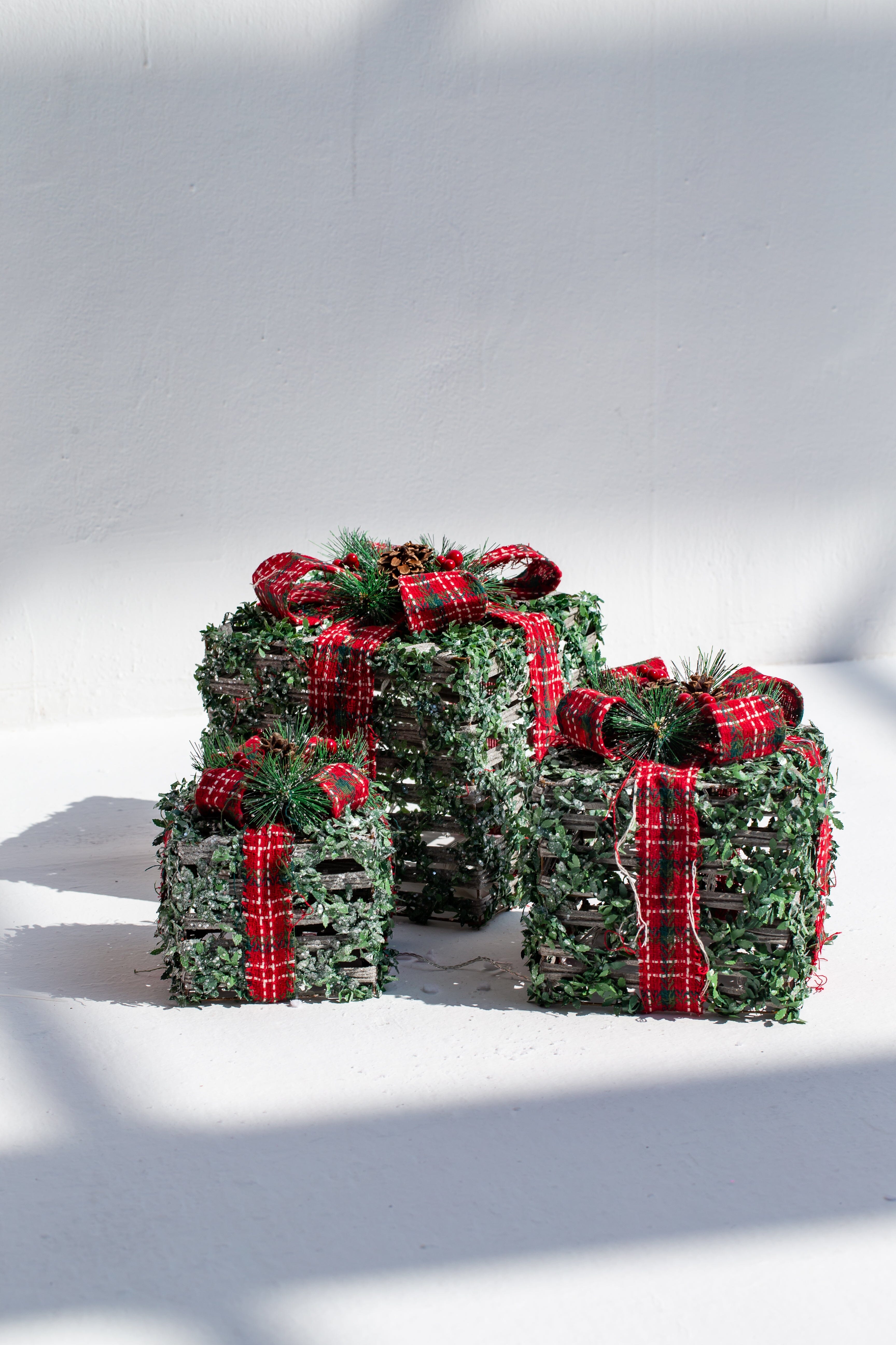 Set of 3 Light Up Green Present Boxes Homekode