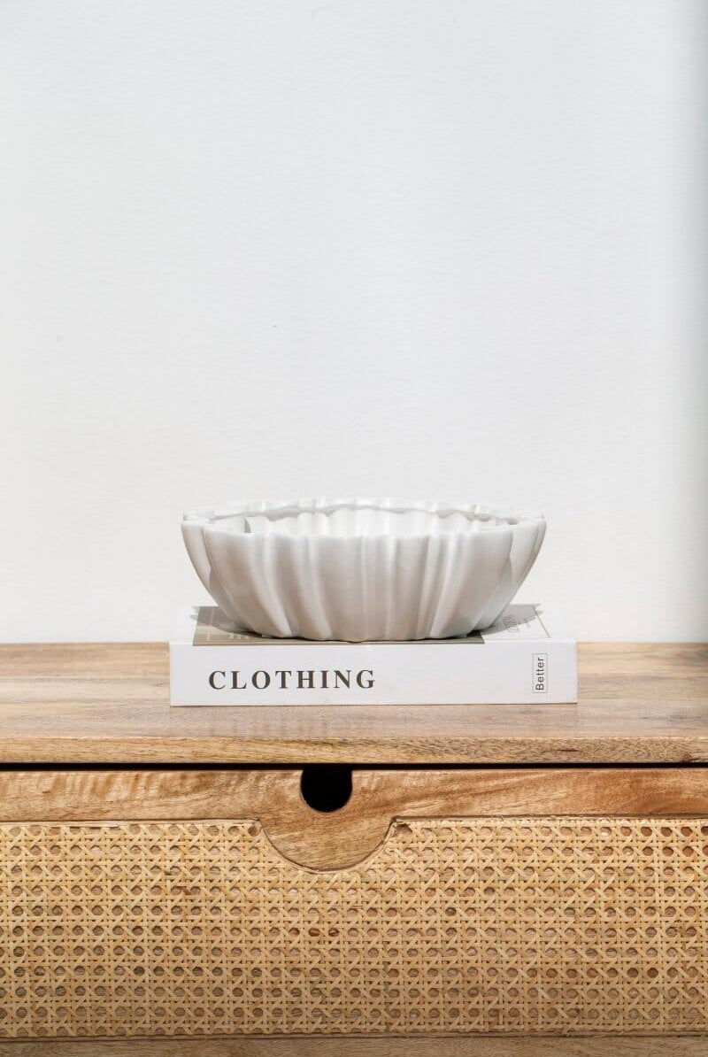 White Geometric Ceramic Decor Bowl