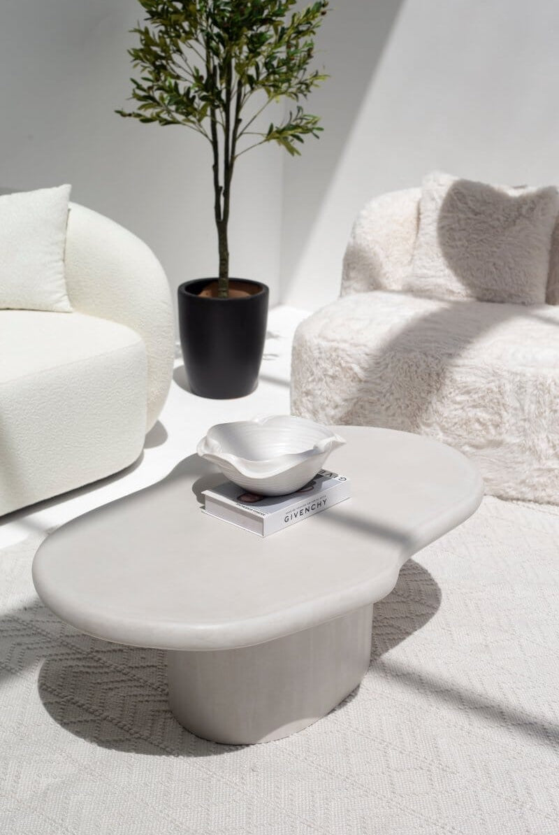 Despina Irregular Shaped White Concrete Coffee Table