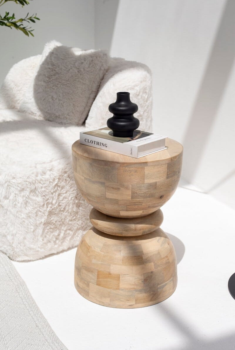 Weaver Hourglass Shaped Mango Wood Side Table