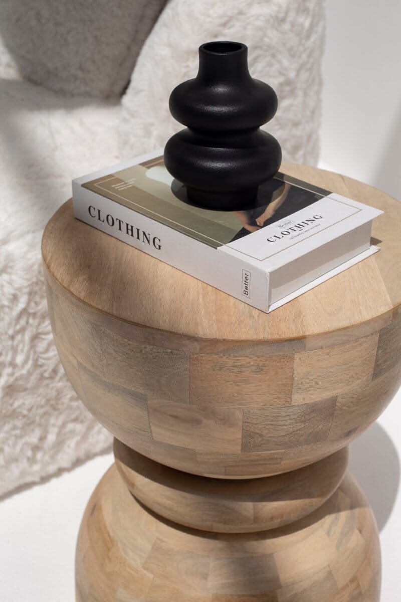 Weaver Hourglass Shaped Mango Wood Side Table