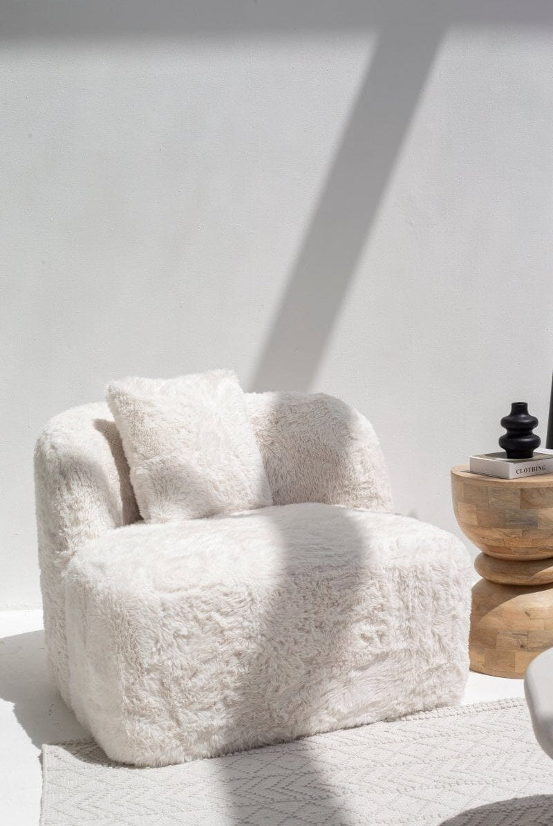 Fleur Off-White Fur Lounge Sofa Chair Homekode