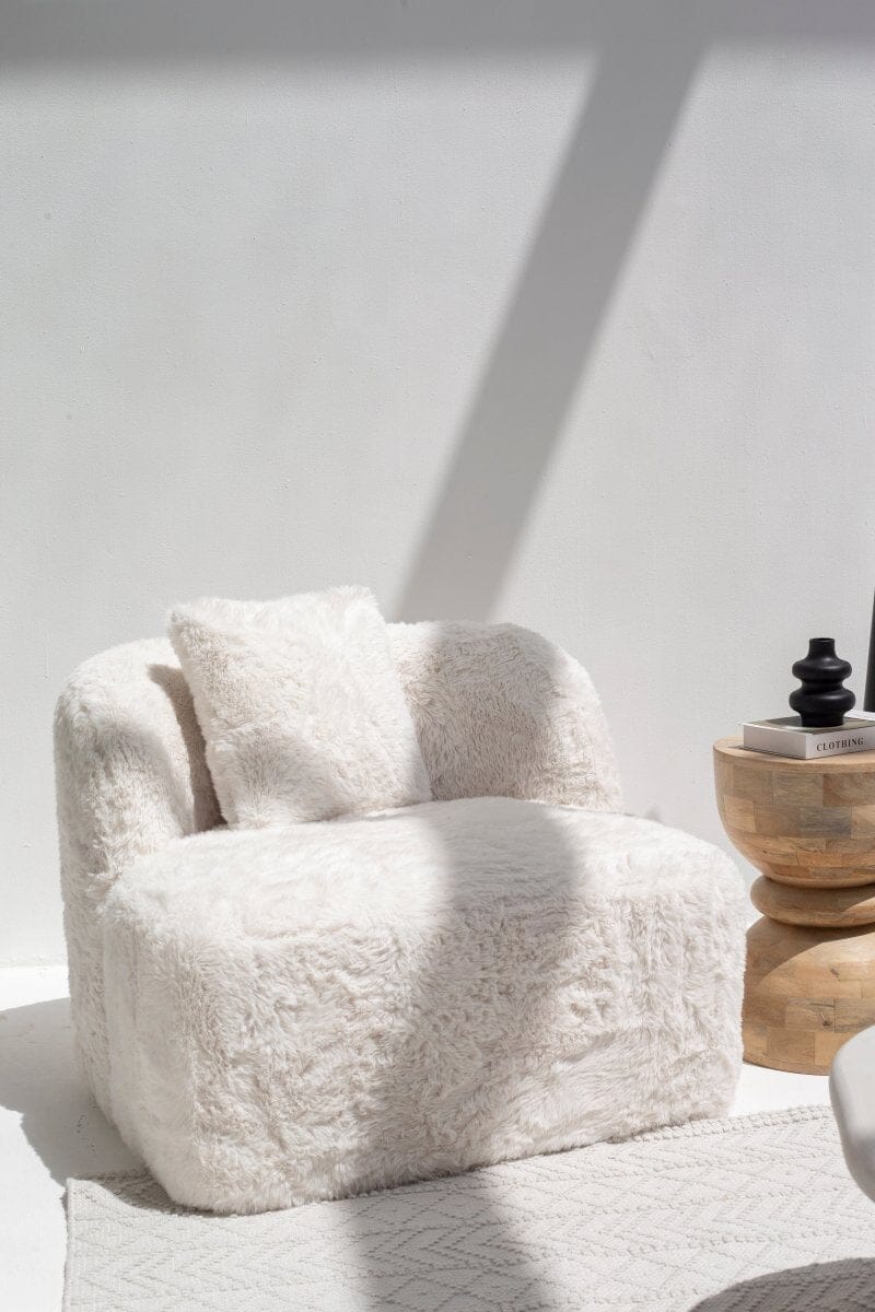 Fleur Off-White Fur Lounge Sofa Chair Homekode