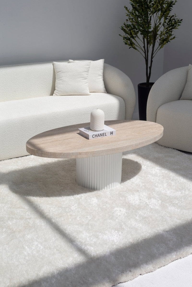 Melina Oval Travertine Coffee Table (4 Base Colors)