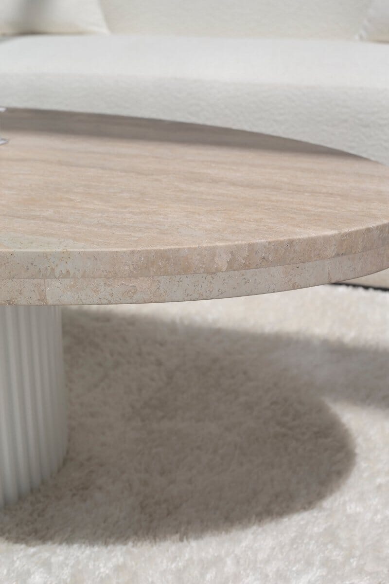 Melina Oval Travertine Coffee Table With White Base