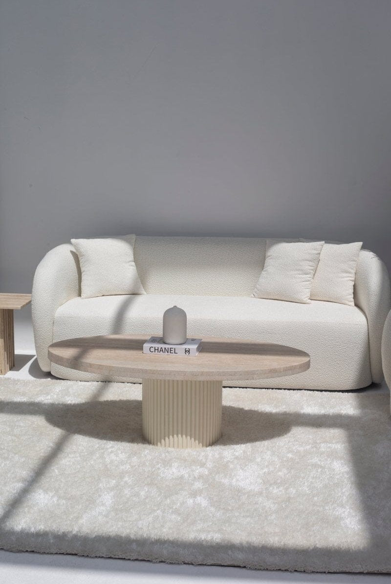 Amanti Off-White Bouclé Sofa (2 & 3 Seater) Homekode 3 Seater (210CM Width x 80CM Height x 40 CM Seat Height)