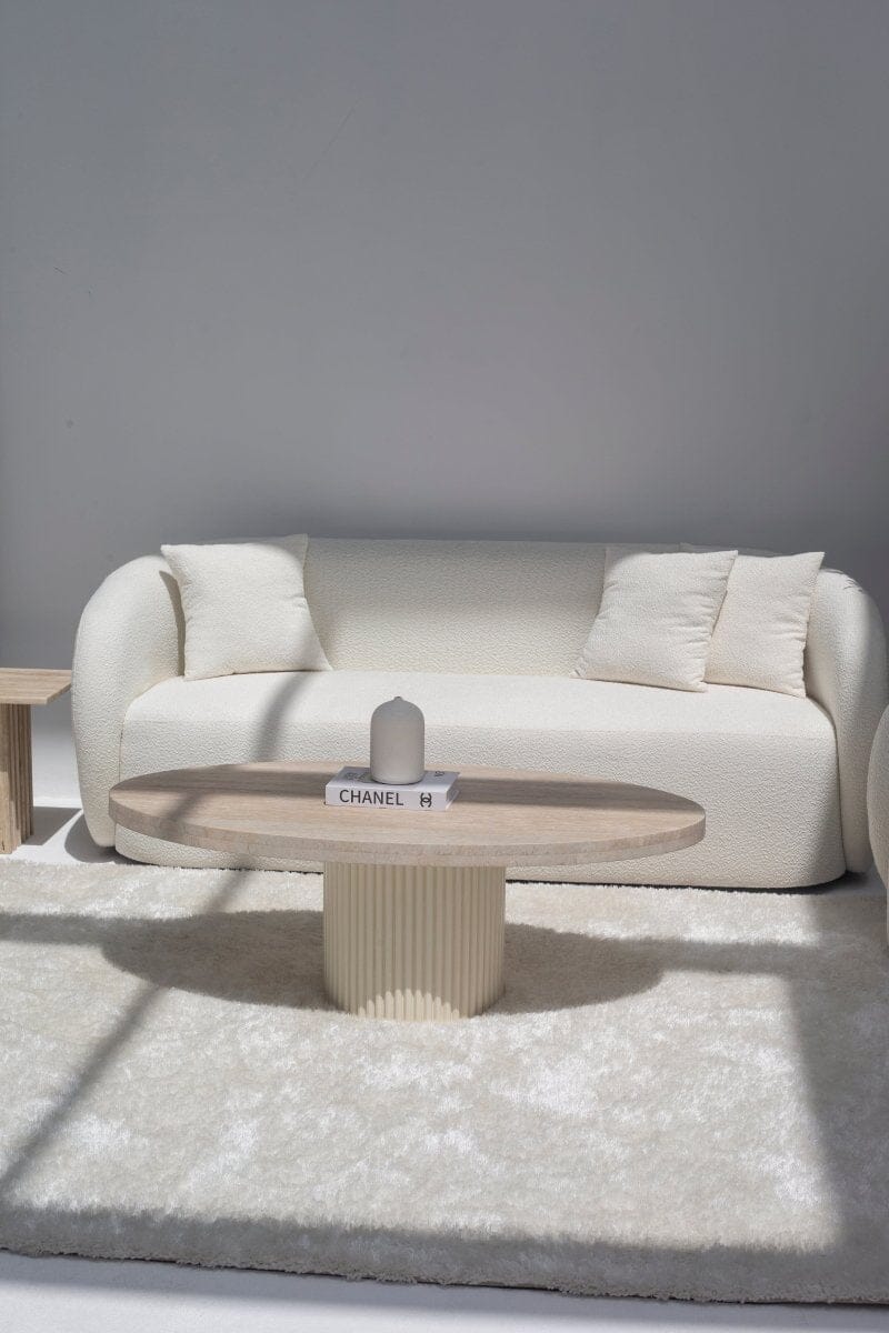 Amanti Off-White Bouclé Sofa (2 & 3 Seater) Homekode 3 Seater (210CM Width x 80CM Height x 40 CM Seat Height)