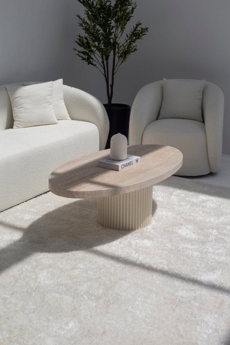 Melina Oval Travertine Coffee Table (4 Base Colors) Beige