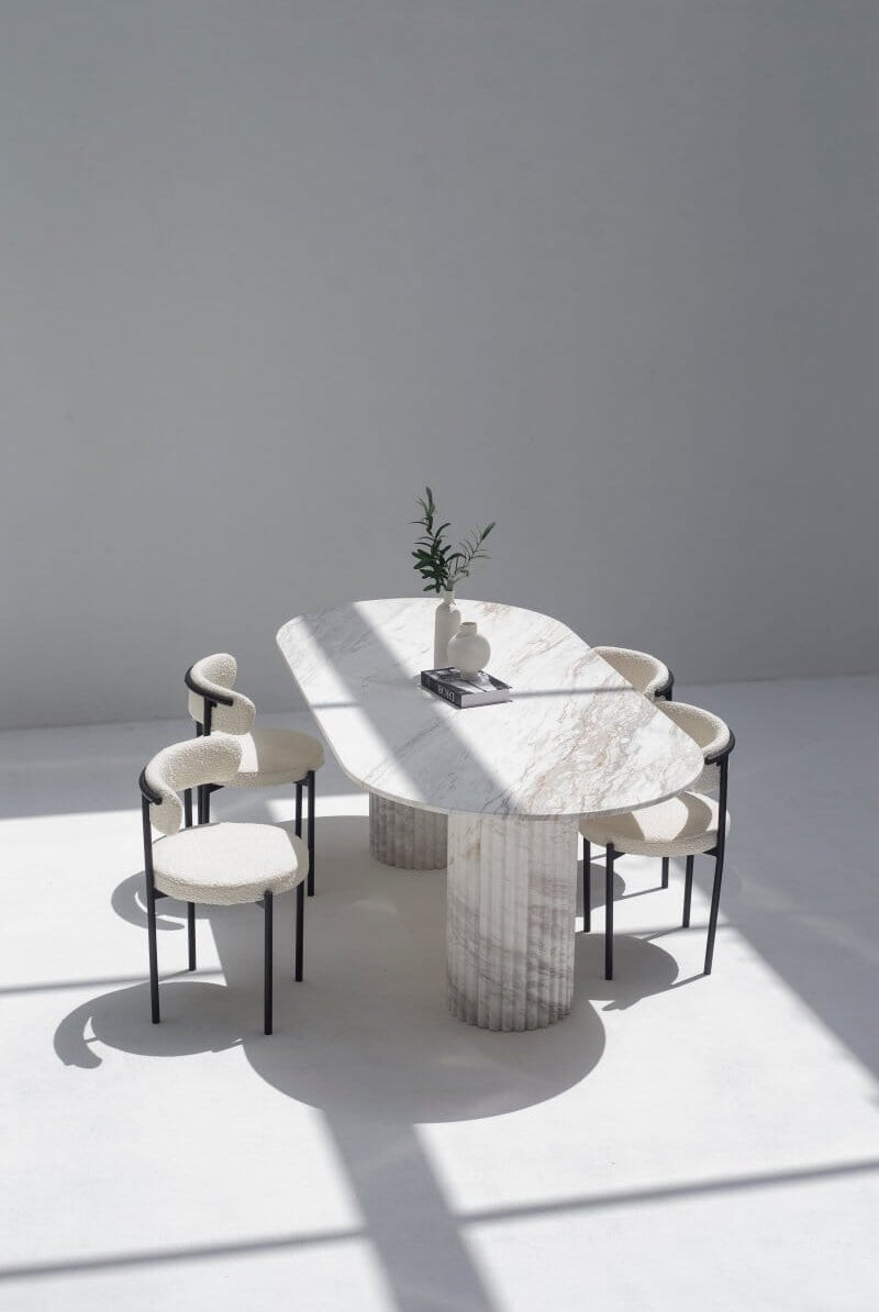 Ayla Greek Calacatta Marble Oval Dining Table