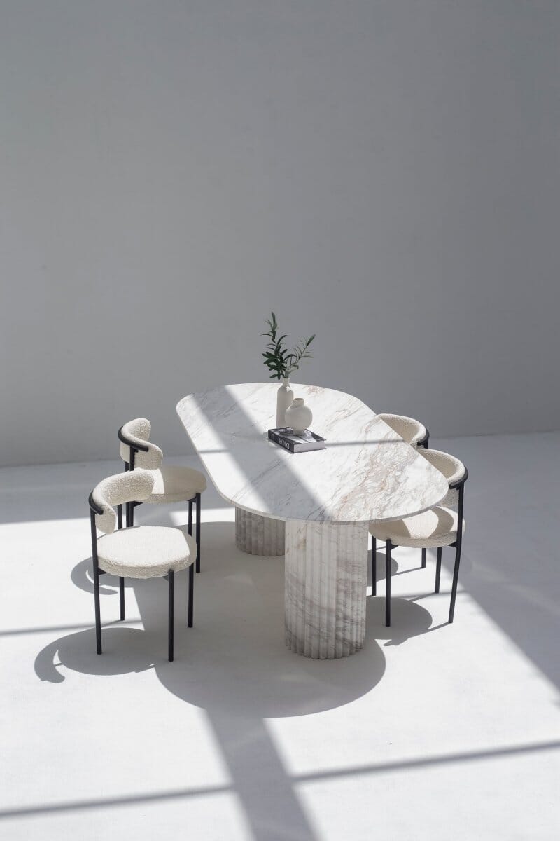 Ayla Greek Calacatta Marble Oval Dining Table