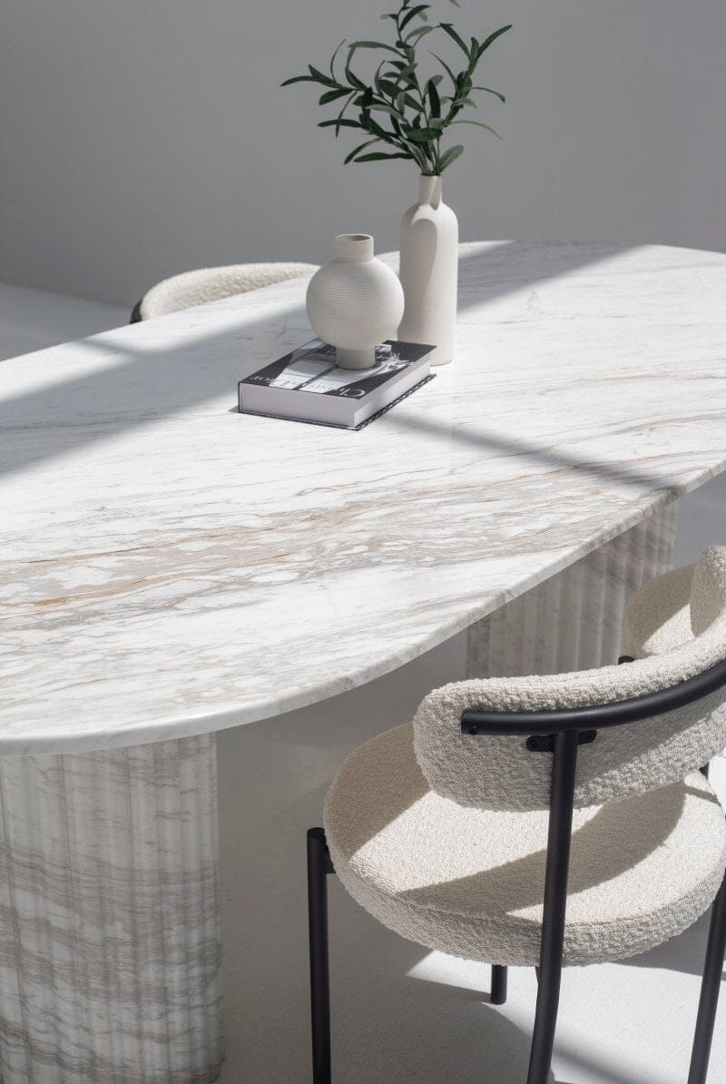 Ayla Greek Calacatta Marble Oval Dining Table