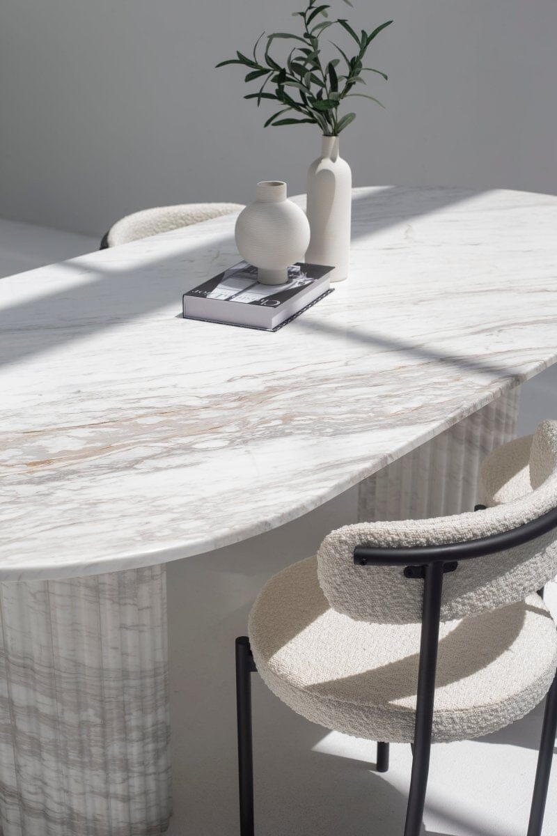 Ayla Greek Calacatta Marble Oval Dining Table