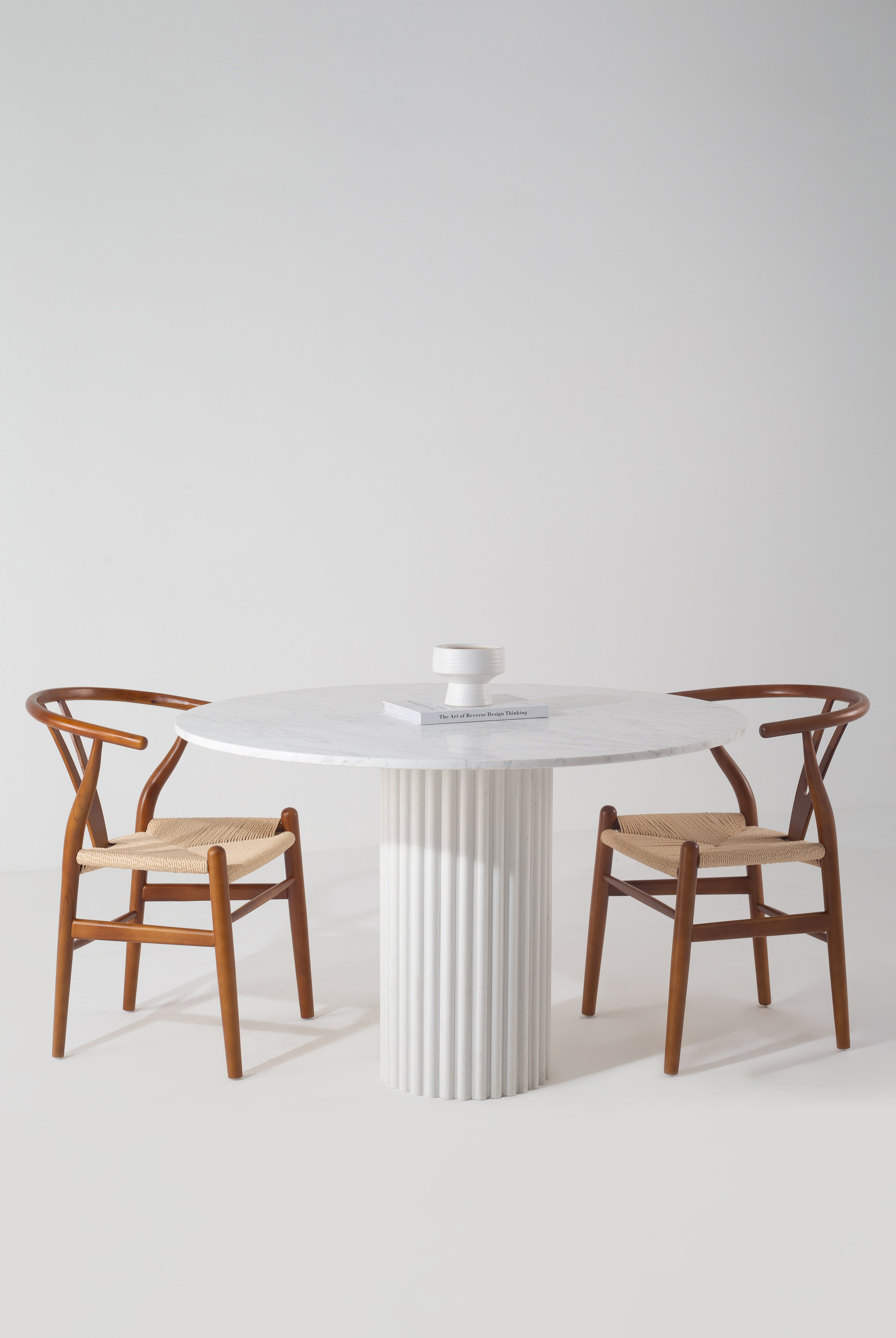 Claire Bianco Venus Dining Table with White Quartz Base