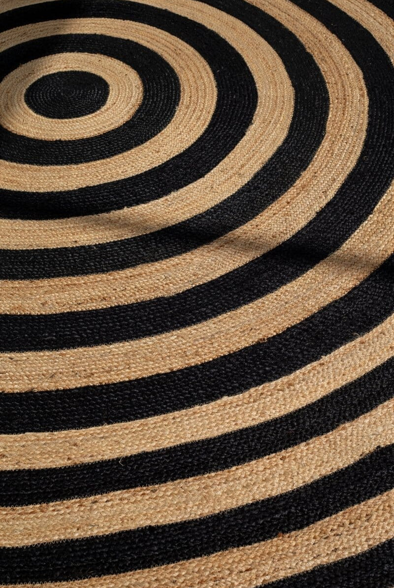 Spiral Harmony - Black and Natural Braided Jute Rug (4 Sizes) Braided -- Braided Rug