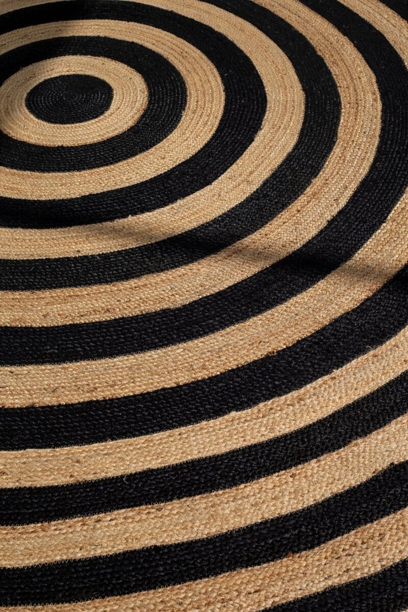 Spiral Harmony - Black and Natural Braided Jute Rug (4 Sizes) Braided -- Braided Rug