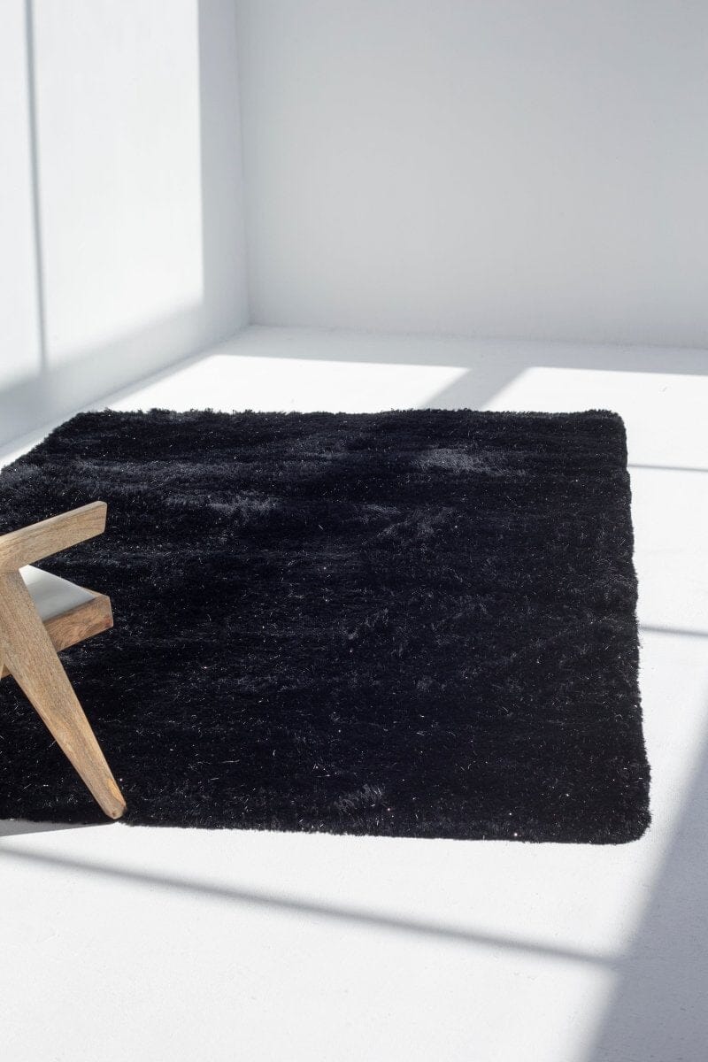 Large Black Fluffy Shaggy Rug (3 Sizes) Table Tuft Shaggy