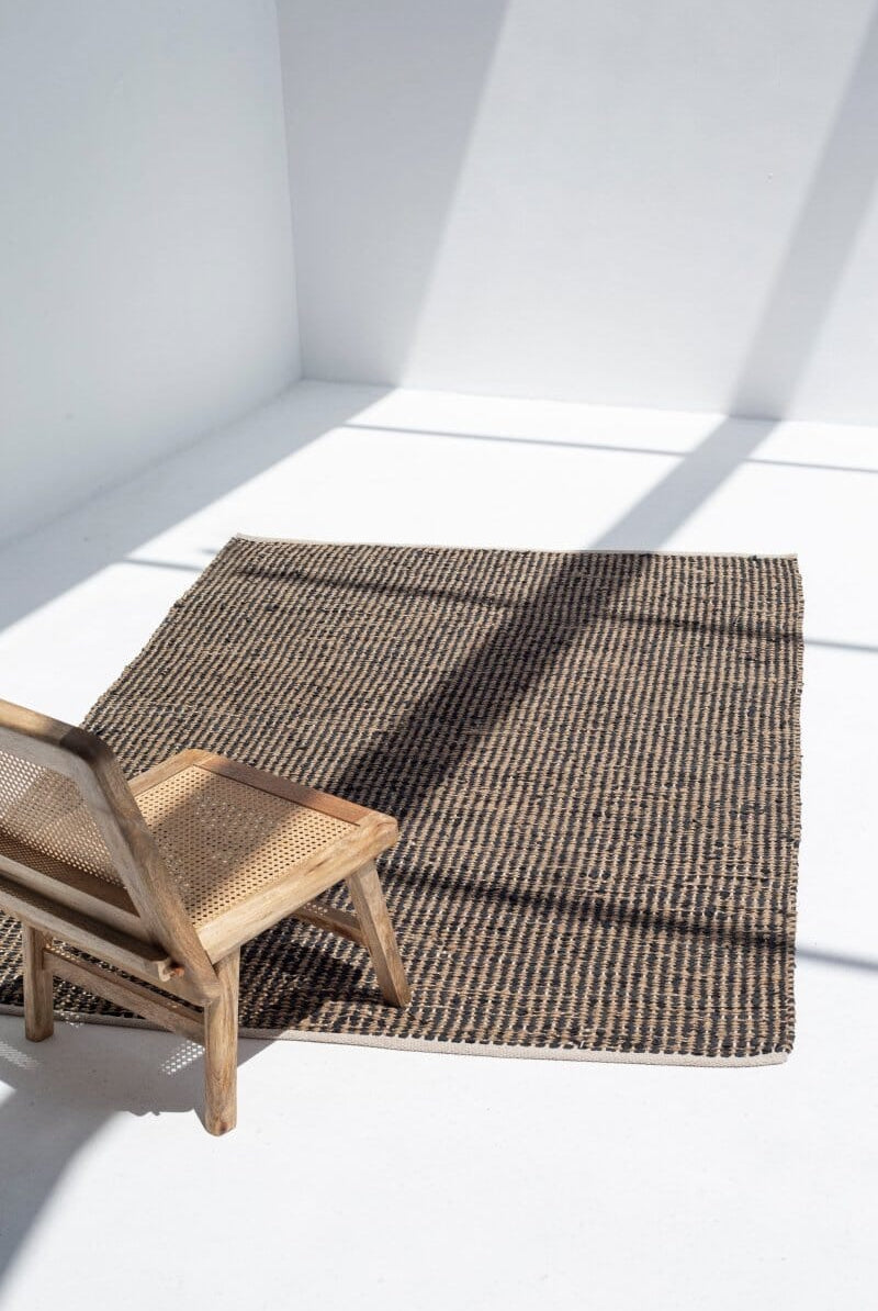 Timeless Noir - Black Jute & Leather Woven Rug (2 Sizes) WOVEN RUG