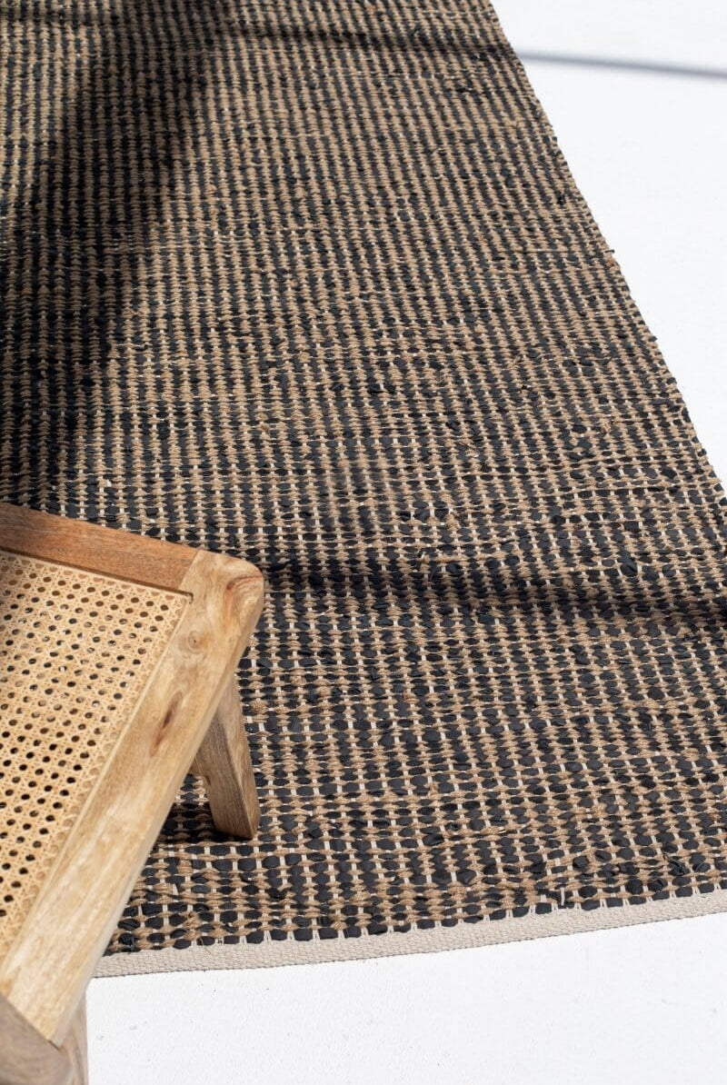 Timeless Noir - Black Jute & Leather Woven Rug (2 Sizes)